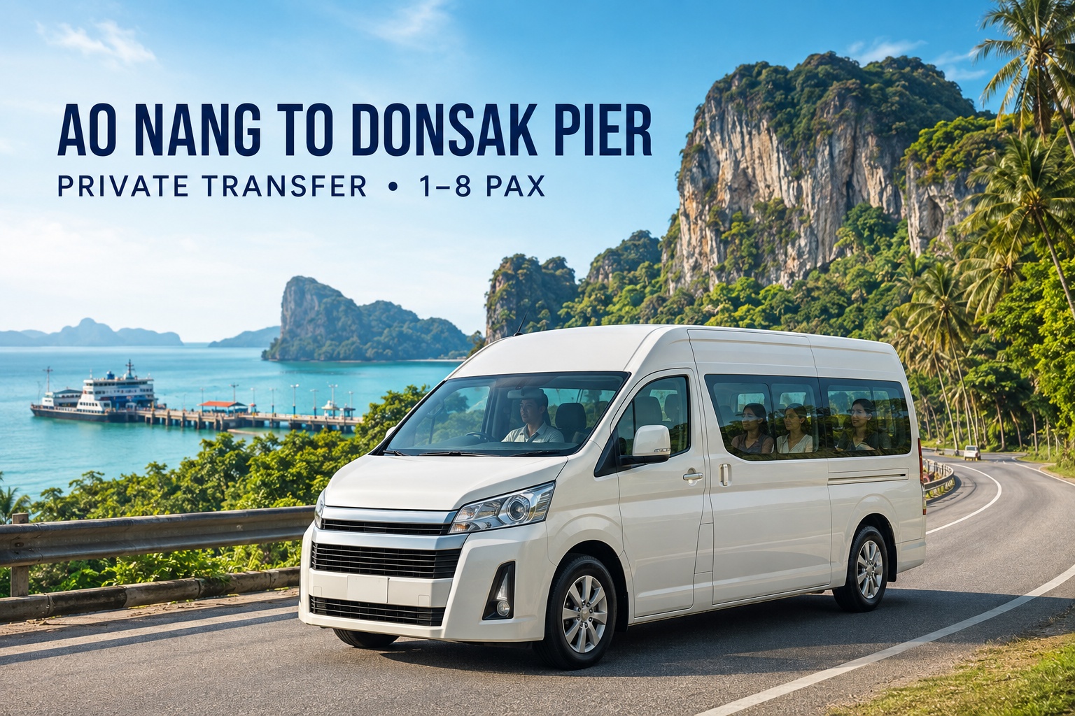 Ao Nang to Donsak Pier Private Transfer by Minivan (1-8Pax)